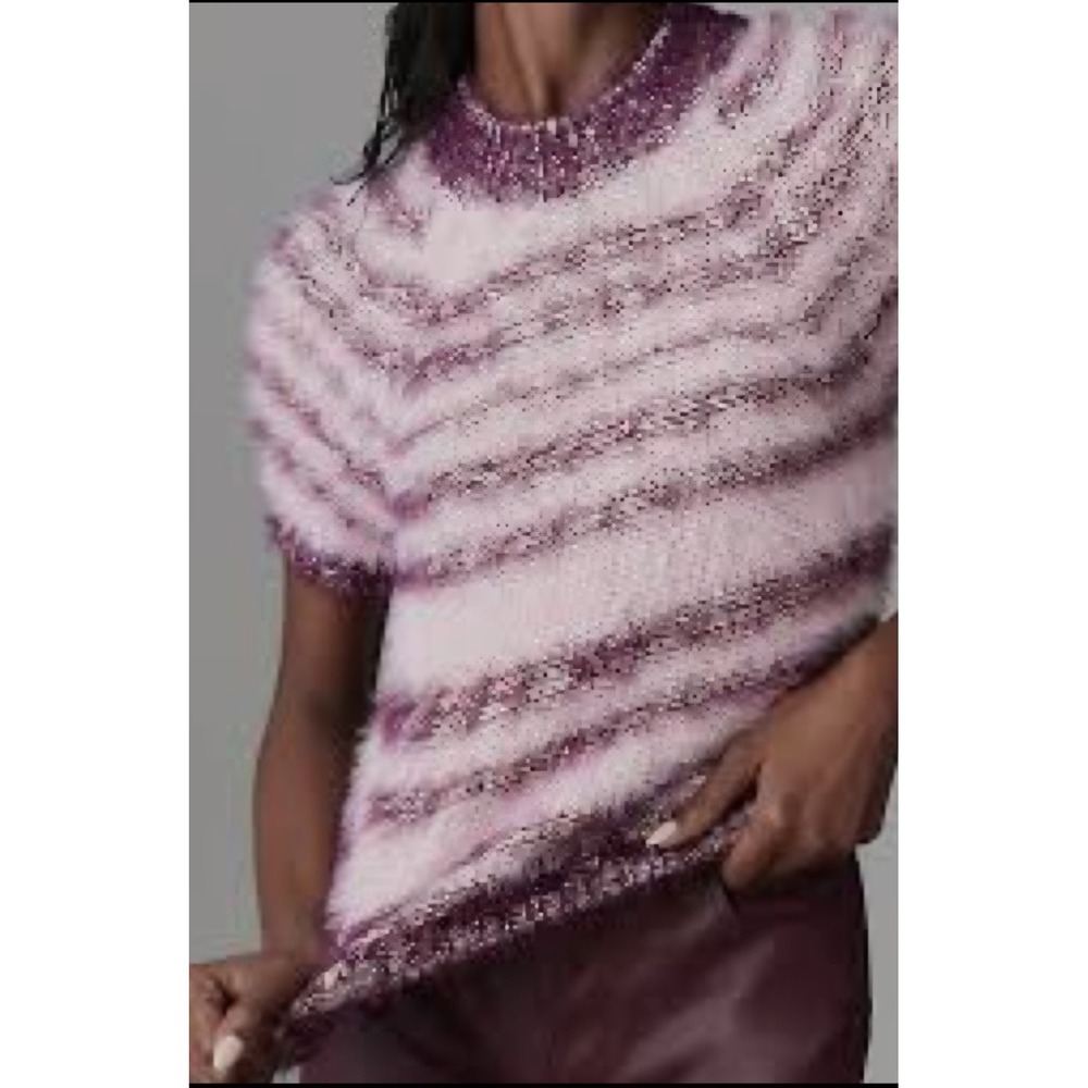 Pilcro SZ S NWT Purple Eyelash Knit Baby Sweater Tee Short Sleeve Slight Crop
